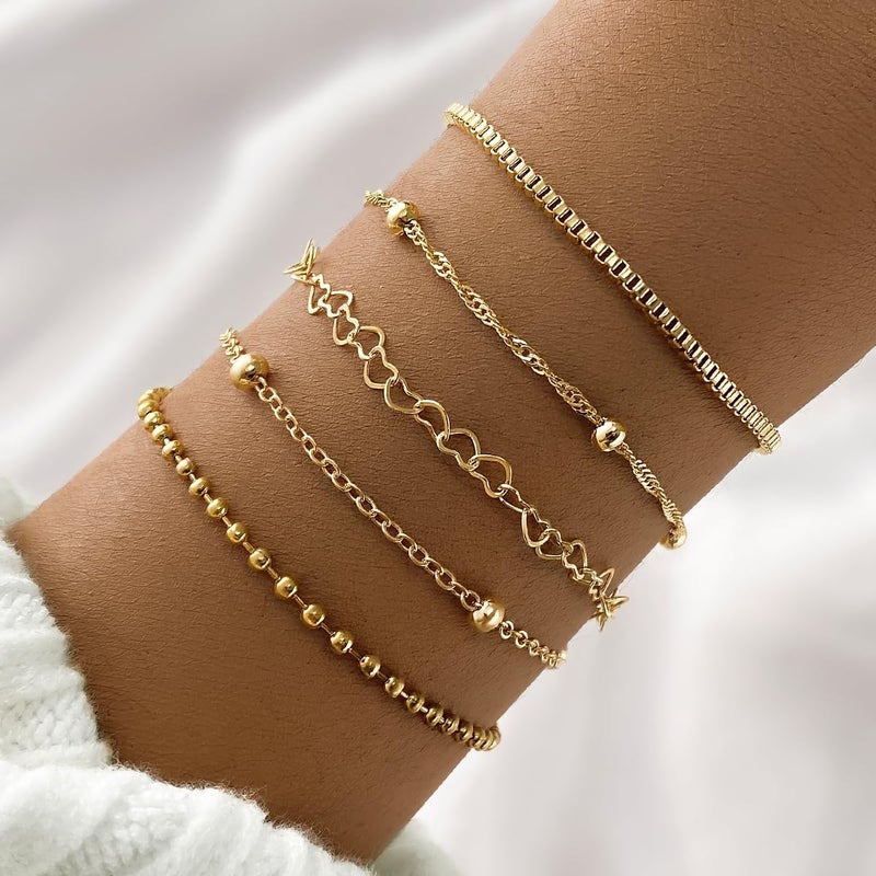 IFKM Gold Bracelets for Women, 14K Gold Plated Dainty Link Chain Bracelet set, Trendy Stackable Layered Bracelets jewelry Gifts - Image 3
